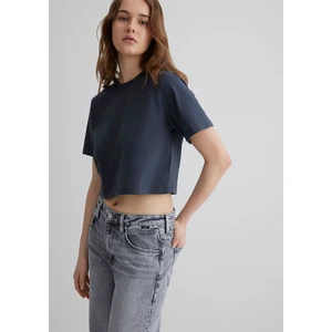 Antrasit Crop Basic Tişört 1613072-70763