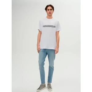 Erkek Sıfır Yaka Sıgn Baskılı Regular Beyaz T-shırt
