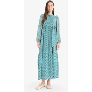 Hakim Yaka Desenli Kuşaklı Uzun Kollu Maxi Tesettür Elbise D4375AX25SM