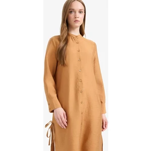 Regular Fit Basic Düz Yanları Bağcıklı Uzun Kollu Tesettür Gömlek Tunik F2182AX25SM