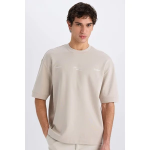 Loose Fit Bisiklet Yaka Baskılı Kısa Kollu Ağır Kumaş Tişört E0575AX25SM