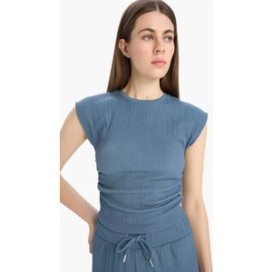 Slim Fit Dar Kesim Bisiklet Yaka Bürümcük Kısa Kollu Tişört E3398AX25SP