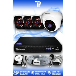4 Kameralı Panda 1 İç Kamera Set 250 GB HDD Full HD Gece Görüşlü Güvenlik Kamerası Sistemi