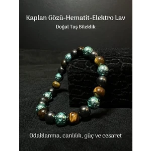 Yüksek Kalite Kaplangözü-Elektro Lav-Hematit Doğal Taş Bileklik Enerji Güç Denge