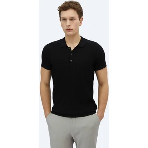 Siyah Polo Yaka Desenli Triko