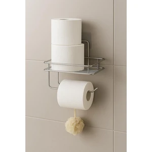 Güçlü Yapışkanlı Yedek Raflı Tuvalet Kağıdı Askılığı Banyo Düzenleyici Krom