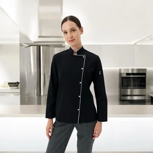 Dinçer Atakan İş Elbiseleri Chefpro Elite Şef Ceketi Kadın Siyah Alpaka Aşçı Kıyafeti