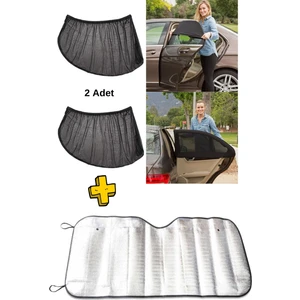 2 Adet Araba Arka Yan Cam Perdesi Araç Içi Güneşlik ve 1 Adet Oto Ön Cam Güneşlik Kılıfı