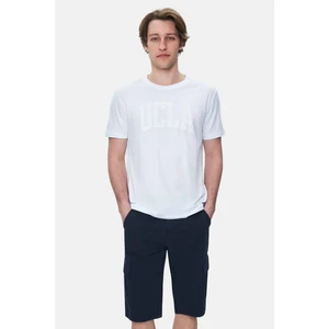 CULVER Beyaz Bisiklet Yaka Baskılı Standard Fit Erkek Tshirt