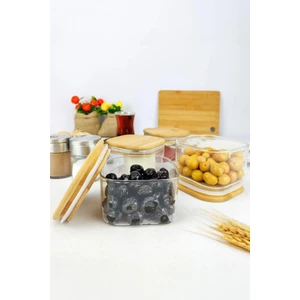 Duo 400 Ml Bambu Kapaklı Kare Borosilikat Cam Kase - 1 Adet