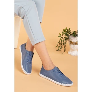 Kadın  Deri Bağcıklı Rahat Kalıp Ortopedik Loafer Ayakkabı