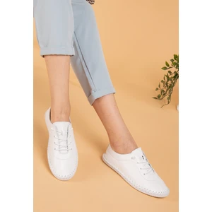 Kadın  Deri Bağcıklı Rahat Kalıp Ortopedik Loafer Ayakkabı