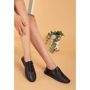 Kadın  Deri Bağcıklı Rahat Kalıp Ortopedik Loafer Ayakkabı