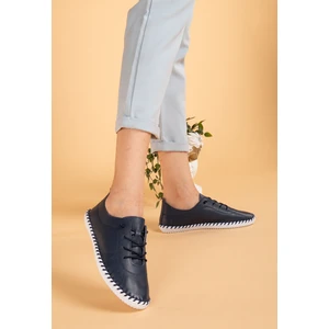 Kadın  Deri Bağcıklı Rahat Kalıp Ortopedik Loafer Ayakkabı