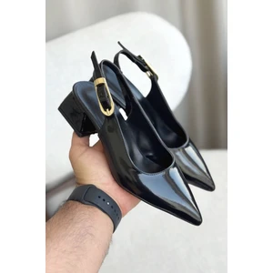 Kadın Mely Tokalı Kısa Topuklu Ayakkabı - Siyah-Rugan