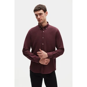 Ds Damat Slim Fit Mürdüm Oxford Düğmeli Yaka Kolay Ütülenebilir Nakış Detaylı Pamuklu Gömlek