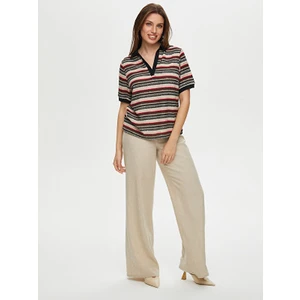 Polo Yaka Payetli Çizgili Örme Bluz S25BLZ012