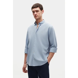 Ds Damat Comfort Toz Mavisi Düğmeli Yaka Rahat Kesim Keten Görünümlü %100 Pamuk Gömlek 2HC02ORT64265