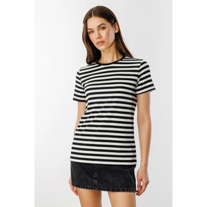 Kadın Çizgili Kısa Kollu T-Shirt Çizgili-T-Shırt