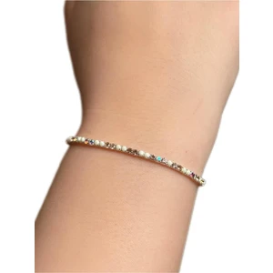 Krem Rengi Taşlı Tek Sıra Lastikli Bileklik