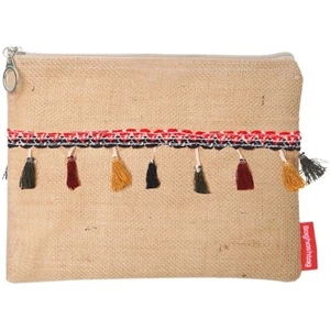 Vintage Pon Pon Püsküllü Jüt Clutch Bez Çanta