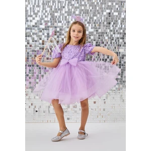 Lila  Boncuklu Pullu Kız Çocuk Elbise - Gloria