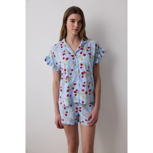 Strawberries Gömlek Şort Açık Mavi Pijama Takımı