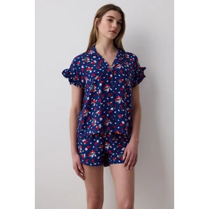 Cherries Gömlek Şort Lacivert Pijama Takımı