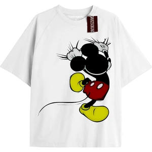 Tarz Sokak Unique Kadın Beyaz Sırt Baskılı Mickey Mouse T-Shirtkod 26