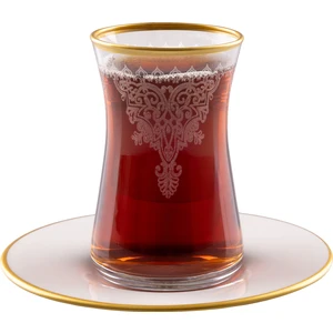 Dekorlu Porselen Tabaklı 6'lı Çay Takımı