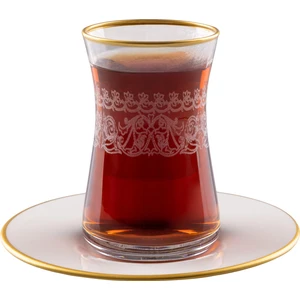 Ince Çiçek Desenli Porselen Tabaklı 6’lı Çay Takımı