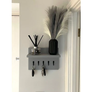 My Design World 5 Kancalı Tek Raflı Anahtar Askılığı -Duvar Dekorasyonu Antre Hol Duvar Raflı Askılık - Gri