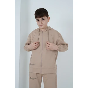 Erkek Çocuk Iki Iplik Kumaş Fermuarlı Baskılı Kapüşonlu Eşofman Takımı