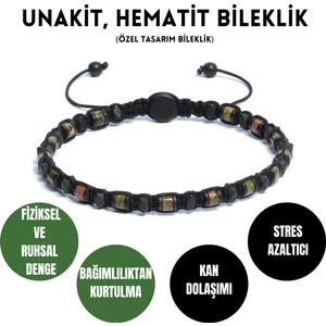 Unakit, Hematit Bileklik - Iden Black Green Bileklik - Tasarım Bileklik 4mm Ayarlanabilir