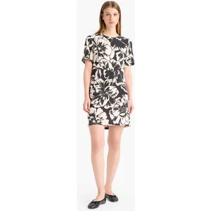 Bisiklet Yaka Çiçek Desenli Kısa Kollu Mini Yazlık Elbise F1834AX25SM