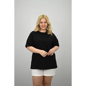 Kadın Büyük Beden Kısa Kollu Bisiklet Yaka Oversize T-Shirt 1963-25