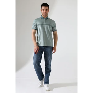Fermuar Detaylı Desenli Pamuklu Polo Yaka T-Shirt