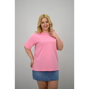 Kadın Büyük Beden Kısa Kollu Bisiklet Yaka Oversize T-Shirt 1963-25