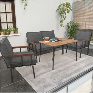 Modern Serisi Balkon, Bahçe, Cafe - Metal Kanepe Koltuk Takımı - 2+1+1 60 x 90 cm  Masalı - Koyu Gri