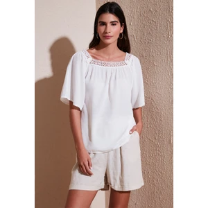 Güpürlü Regular Fit Kare Yaka Bluz Bayan Bluz 5869003