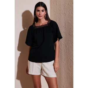 Güpürlü Regular Fit Kare Yaka Bluz Bayan Bluz 5869003