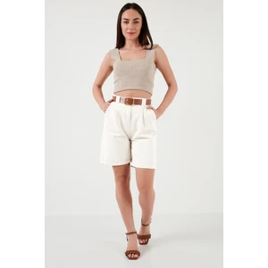 Pamuklu Relaxed Fit Yüksel Bel Kemerli Gabardin Short Bayan Şort 668YP4710