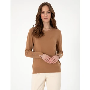 Pierre Cardin Kadın Camel Slim Fit Basic Kazak 50290566-VR015