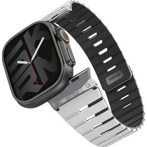 Watch 10 46MM Gemini Serisi Tpu Magnetik Silikon Kordon Beyaz-Siyah