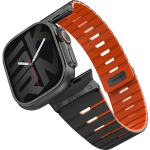 Watch Ultra 49MM Gemini Serisi Tpu Magnetik Silikon Kordon Siyah-Turuncu
