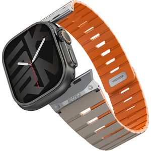 Watch Ultra 49MM Gemini Serisi Tpu Magnetik Silikon Kordon Gri-Turuncu