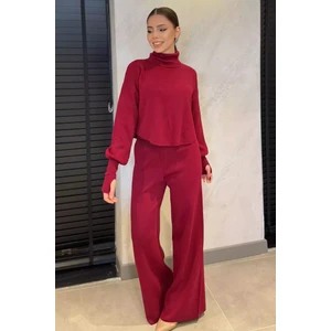 Crop Kazak Pantolon Triko Ikili Takım