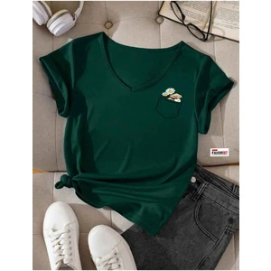 Tarzsokak V Yaka Basic Çiçek Baskılı Pamuklu Tshirt (Normal