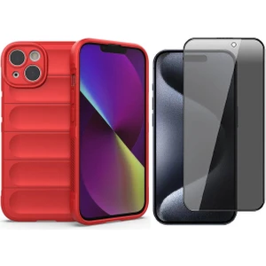 Apple iPhone 14 Kılıf Esnek TPU Oyuklu Arka Yüzey Tasarımlı Zore Etnik Silikon Kapak + Hayalet Ekran Koruyucu