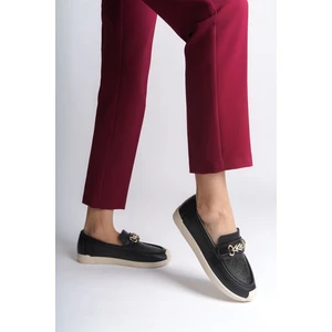 Lıly Bağcıksız Ortopedik Rahat Taban Çiçek Desenli Kadın Babet Ayakkabı  Kt - Siyah